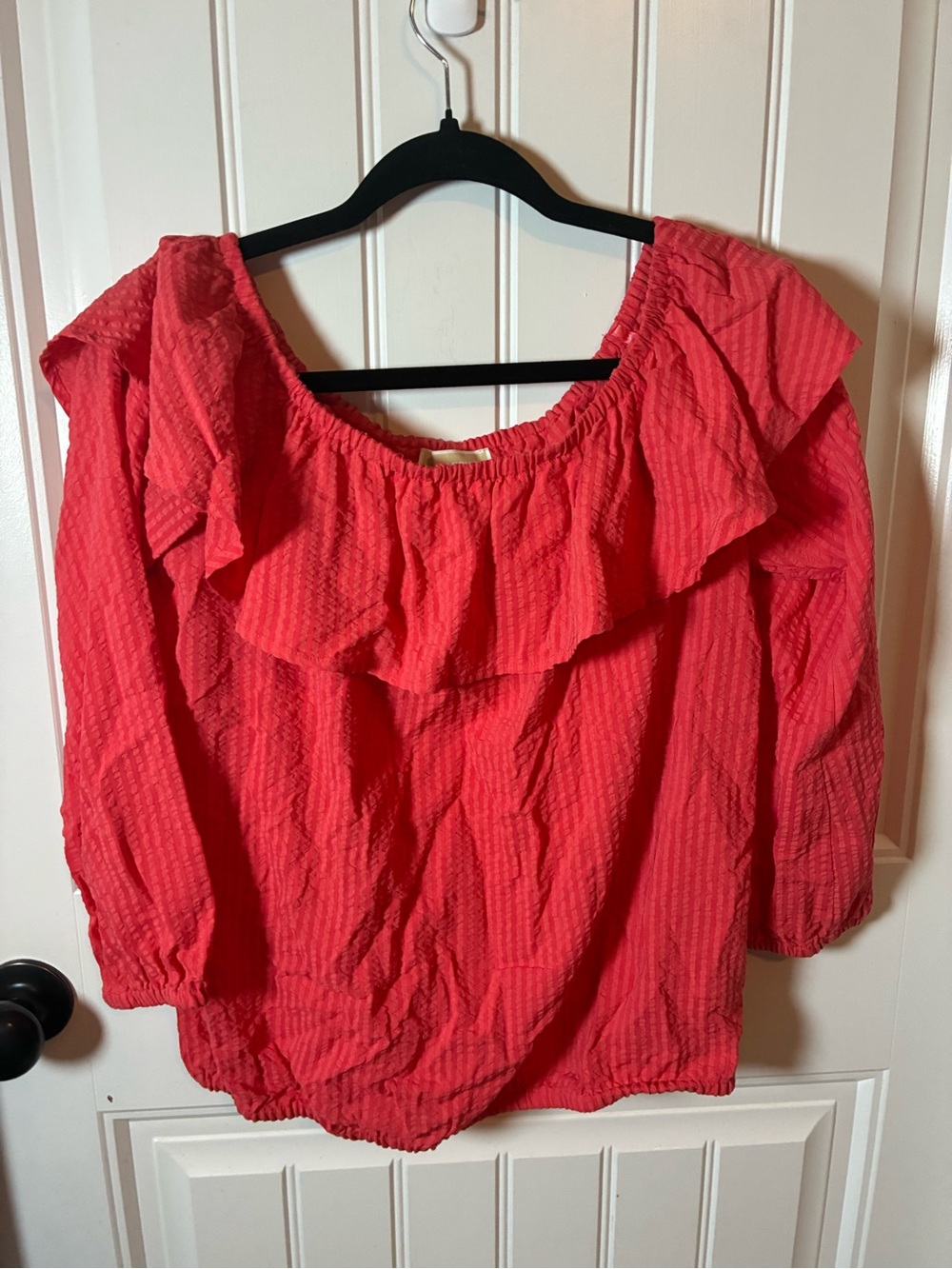 MICHAEL Michael Kors Coral-Red Ruffle Off-the-Shoulder Top